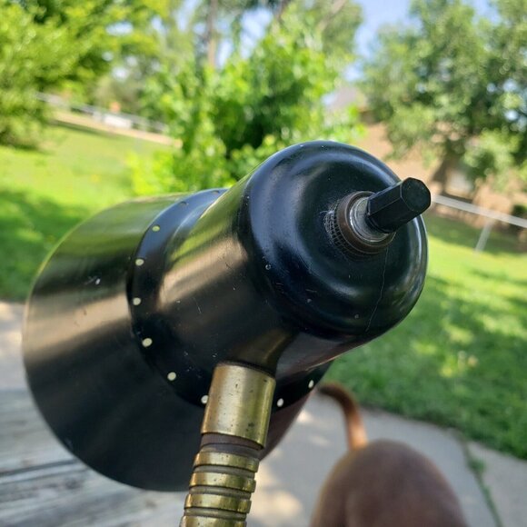 Vtg MCM Mid‎ Century Modern Industrial Black Gold Flex-Arm Desk Lamp Retro - Picture 8 of 16